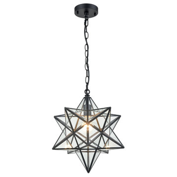 Moravian Star Pendant Light Star Glass Lights With Chain, Clear Glass, 16"