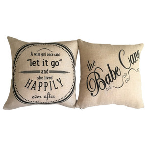 2 Piece Happily Ever After Beige Linen Look Ruffled Throw Pillow