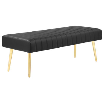 Pangea Home Gold Hilda 17" Modern Faux Leather Upholstered Bench in Black