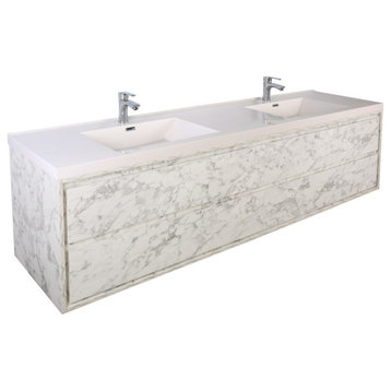 MOM 72" Wall Mounted Vanity With 4 Drawers and Acrylic Double Sink, Marble