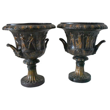 Pair of Beautiful Urns Bronze Statues - Size: 24"L x 24"W x 29"H.