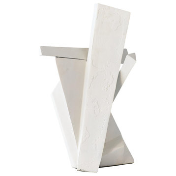 Modern Abstract Angular White Sculpture Cast Aluminum Cubist Geometric Linear