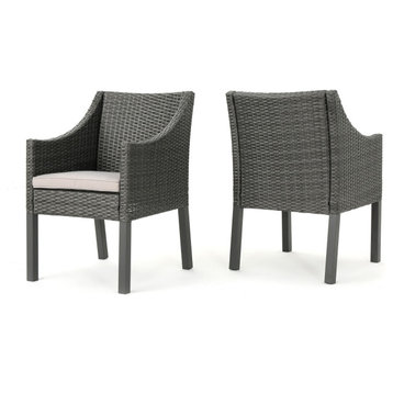 GDF Studio Antioch Outdoor Wicker Dining Chairs, Set of 2, Gray/Silver