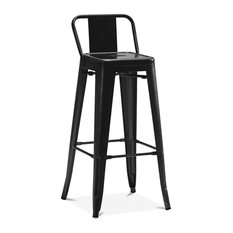 Design Lab MN - Dreux Matte Black Steel Low Back Barstool 30", Set of 4 - Bar Stools and Counter Stools