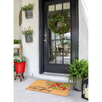 Red Machine Tufted Holiday Merry Christmas Berry Doormat, 18"x30"