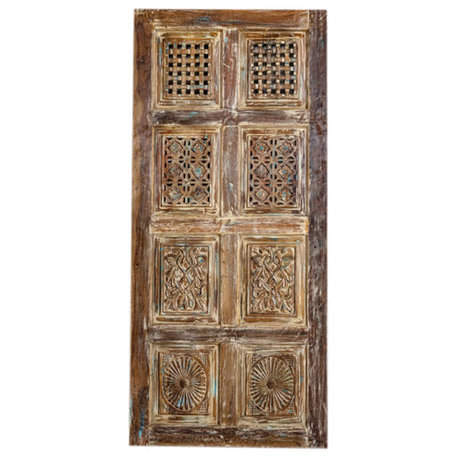 Consigned Vintage Carved Barn Door, Lattice Carved Sliding Door, Ornate Door