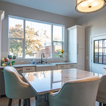 Heart of the Home” Kitchen with marble basket weave mosaic backsplash