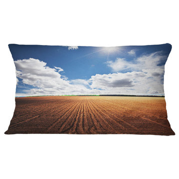Expansive Field Under White Clouds Modern Landscape Printed Pillow, 12"x20"