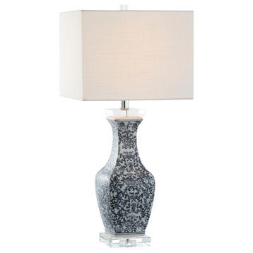 May 28" Ceramic, Crystal LED Table Lamp, Blue, White