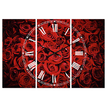 Winter Red Rose Traditional 3 Panels Metal Clock