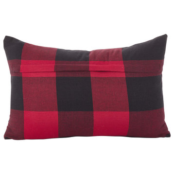 Buffalo Check Plaid Design Cotton Throw Pillow Cover, 13"x20", Red