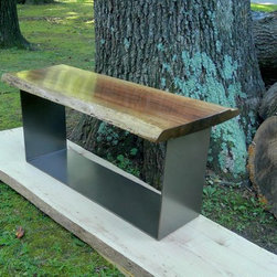 Live Edge Natural Slab - Walnut Bench with Bronzed Base - Furniture