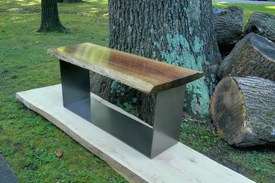 Live Edge Natural Slab - Walnut Bench with Bronzed Base