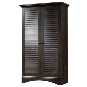 Traditional Storage Cabinet, Louvered Doors With Inner Adjustable Shelves