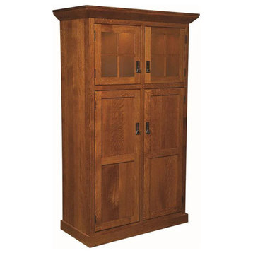 Oak Mission Double Wide Kitchen Pantry, Persimmon Red