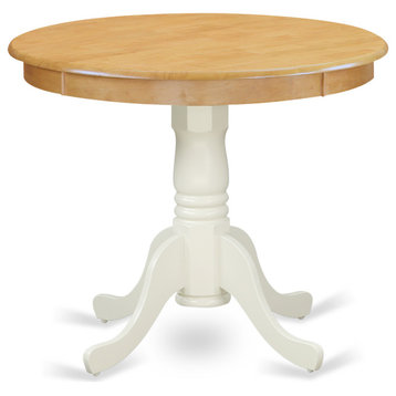 Antique Table 36" Round With Oak And Linen White Finish