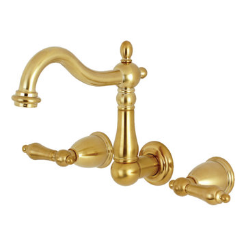 Kingston Brass Wall Mount Bathroom Faucet, Brushed Brass