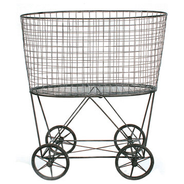 Vintage Metal Laundry Basket With Wheels, Black