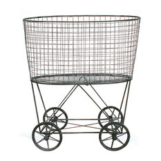 Vintage Metal Laundry Basket With Wheels, Black