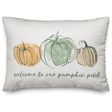 Welcome to Our Pumpkin Patch Watercolor Pumpkins 14"x20" Throw Pillow