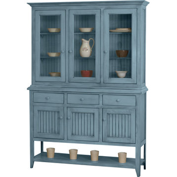 Coastal Dining Hutch and Buffet China Cabinet, Tempting Turquoise