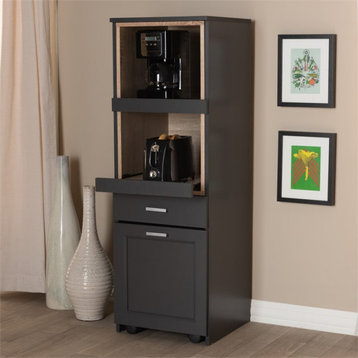 Bowery Hill Microwave Cabinet in Dark Grey and Oak Brown