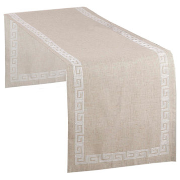 Calypso Stitched Greek Key Table Runner, White