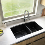Karran USA - Karran Undermount Quartz 32" 60/40 Double Bowl Kitchen Sink, Black - Its sweeping curved rear bowl walls gives this large/small bowl design a stylish flair. Its quartz composite material gives it outstanding durability and will provide years of trouble-free use. This undermount design is available in a choice of 6 elegant colors to compliment any decor. Karran sinks are a great addition to any home improvement projects.