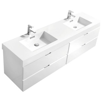 Bliss 80" Double Sink High Gloss White Wall Mount Modern Bath Vanity