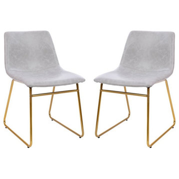 Flash Furniture 18" LeatherSoft Dining Chairs in Light Gray/Gold (Set of 2)