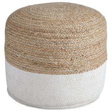 Ashley Sweed Valley Braided Round Pouf in Natural and White