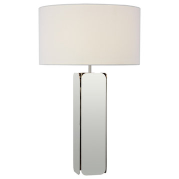 Abri Large Paneled Table Lamp in Polished Nickel with Linen Shade