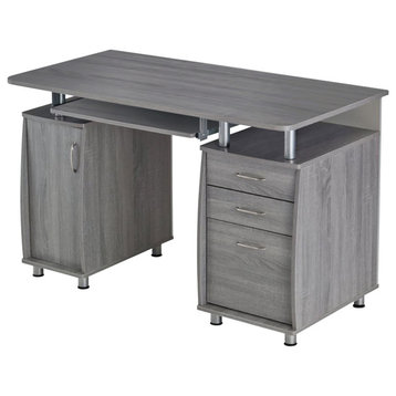 Pemberly Row 48" Contemporary Wood Super Storage Computer Desk in Gray