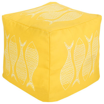 SP Fish Pouf by Surya, Bright Yellow/Ivory