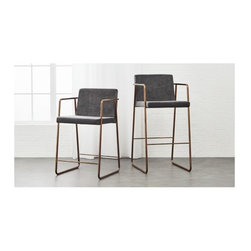 Rouka Grey Upholstered Bar Stools | CB2 - Bar Stools And Counter Stools