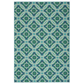 Noble House Jada 90x63" Indoor/Outdoor Fabric Geometric Area Rug in Blue/Green