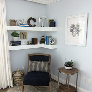 Esempio di un piccolo ingresso o corridoio minimal con pareti blu e pavimento in vinile