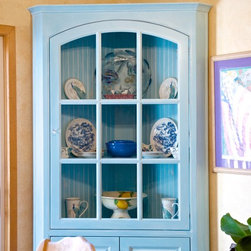 Blue w/ White Glaze Corner China Cabinets - China Cabinets And Hutches