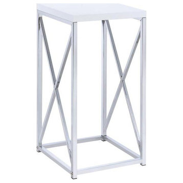 Coaster Contemporary Glossy White and Chrome Accent Table 13.25x13.25x28.75...