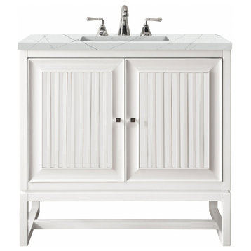 30 Inch Modern White Single Sink Bathroom Vanity Quartz, James Martin