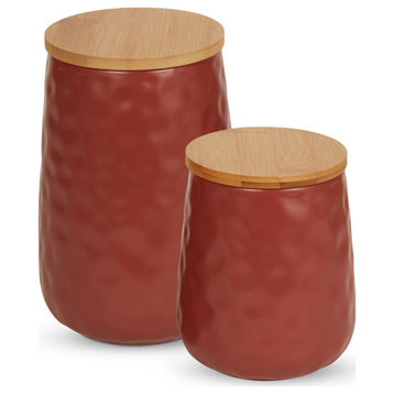 Cinnamon Matte Dimple Texture Ceramic Canister Set/2
