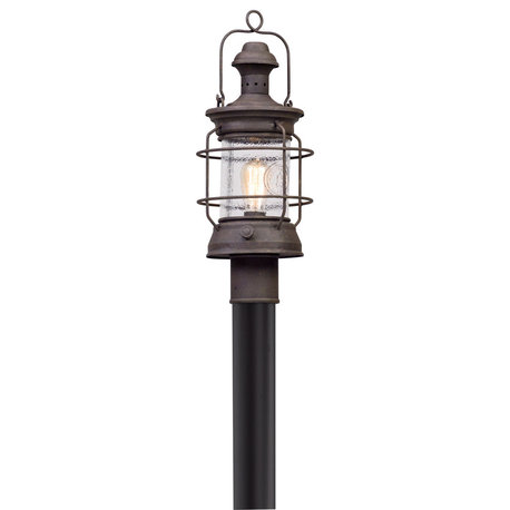 Atkins, Post Mount, Centennial Rust Finish, Clear Textured Glass