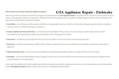 Appliance Repair Etobicoke - GTA Appliance Repair (647) 258-4157