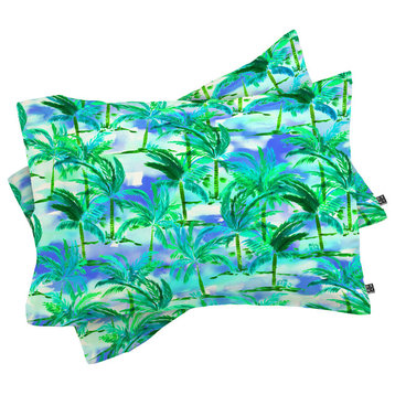 Deny Designs Amy Sia Palm Tree Blue Green Pillow Shams, Queen