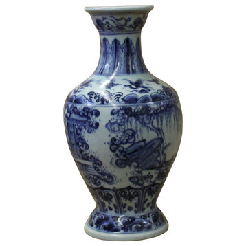Chinese Blue White Porcelain Precise House Yard Scenery Vase Hws760