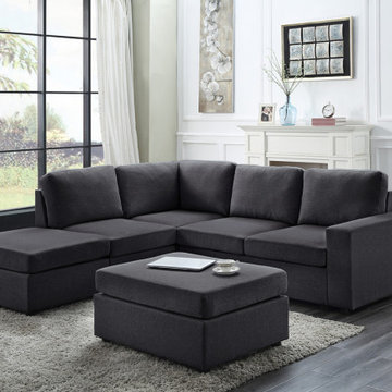 Marta 94" Linen 6 Seat Reversible Modular Sectional Sofa with Ottoman