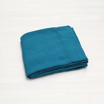 Marine Blue Stone Washed Bed Linen Flat Sheet, Twin