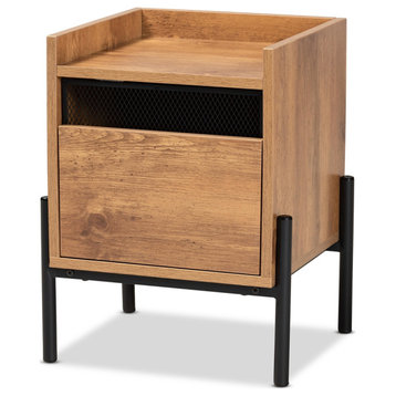 Modern and Contemporary Industrial Natural Brown Finished Wood Metal End Table