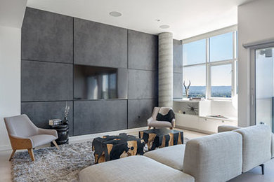 Example of a trendy family room design in Portland