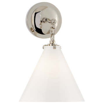 Katie Small Conical Sconce in Polished Nickel with White Glass